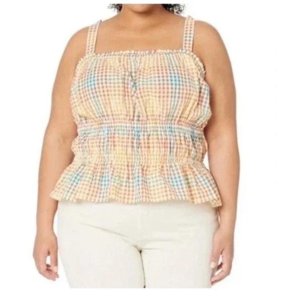 Madewell Seersucker "Sofia" Peplum Tank in Rainbow Ginham